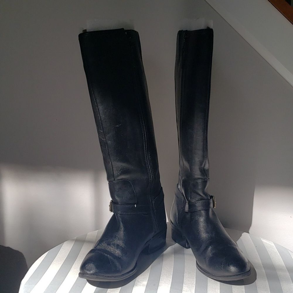 Lauren Ralph Lauren Boot Womens sz 7.5 Marion Tall Black Leather Riding Low Heel